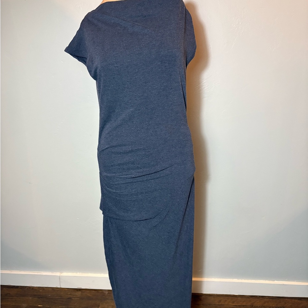 James Perse Dark Gray Ruched Cotton Blend Midi Dress Size Large